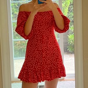 ASOS red off the shoulder floral print in size 4